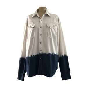 Levis White Blue Denim Cotton Pearl Snap Cowgirl Western Collared Casual Shirt M